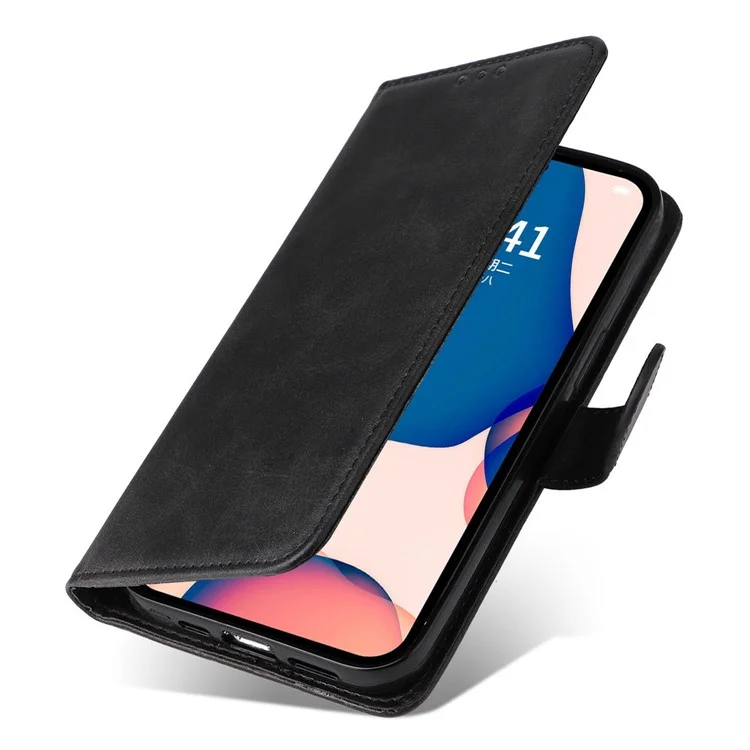 Pour iPhone 14 Pro Max 6,7 pouces Calf Texture PU Leather Phone Full Protection Cover Magnetic Clasp Flip Stand Wallet Case - Noir