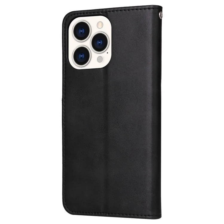 Pour iPhone 14 Pro Max 6,7 pouces Calf Texture PU Leather Phone Full Protection Cover Magnetic Clasp Flip Stand Wallet Case - Noir