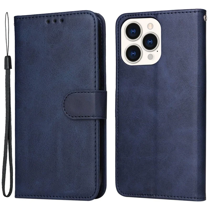 For iPhone 14 Pro Max 6.7 inch Calf Texture PU Leather Phone Full Protection Cover Magnetic Clasp Flip Stand Wallet Case - Blue