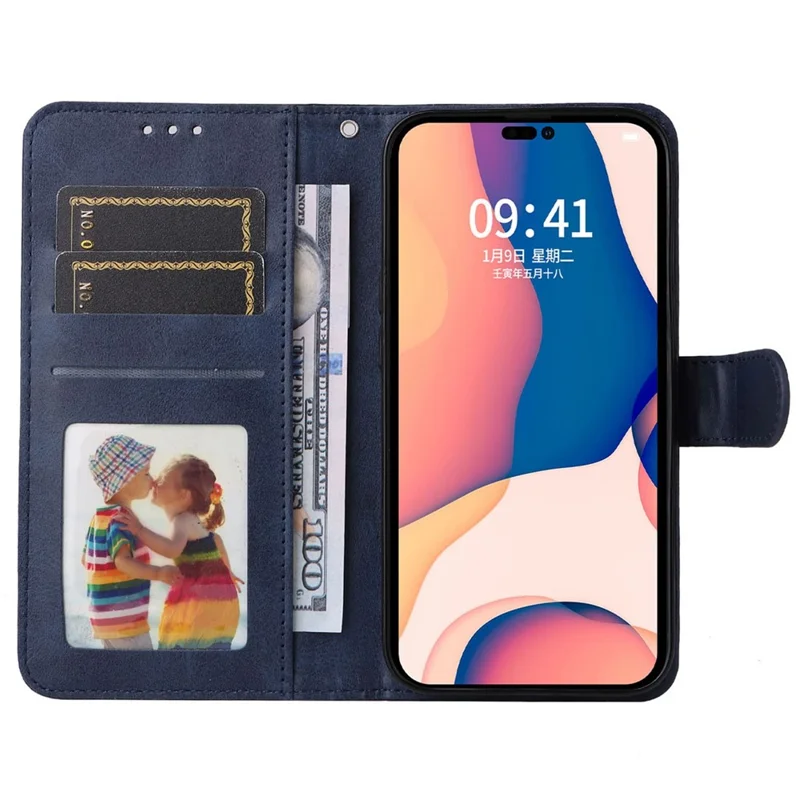 For iPhone 14 Pro Max 6.7 inch Calf Texture PU Leather Phone Full Protection Cover Magnetic Clasp Flip Stand Wallet Case - Blue