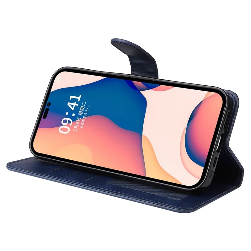 For iPhone 14 Pro Max 6.7 inch Calf Texture PU Leather Phone Full Protection Cover Magnetic Clasp Flip Stand Wallet Case - Blue