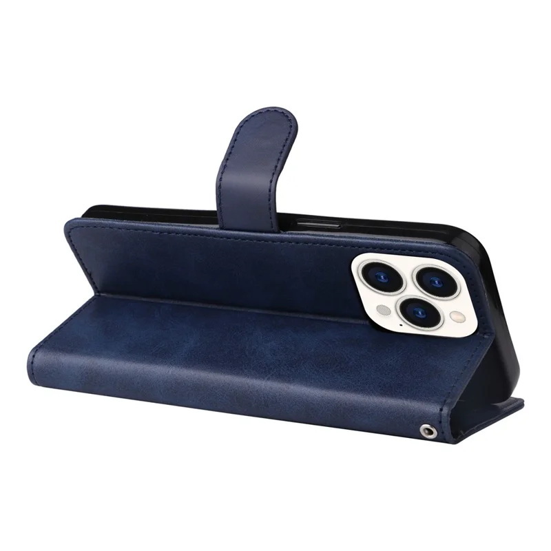 For iPhone 14 Pro Max 6.7 inch Calf Texture PU Leather Phone Full Protection Cover Magnetic Clasp Flip Stand Wallet Case - Blue
