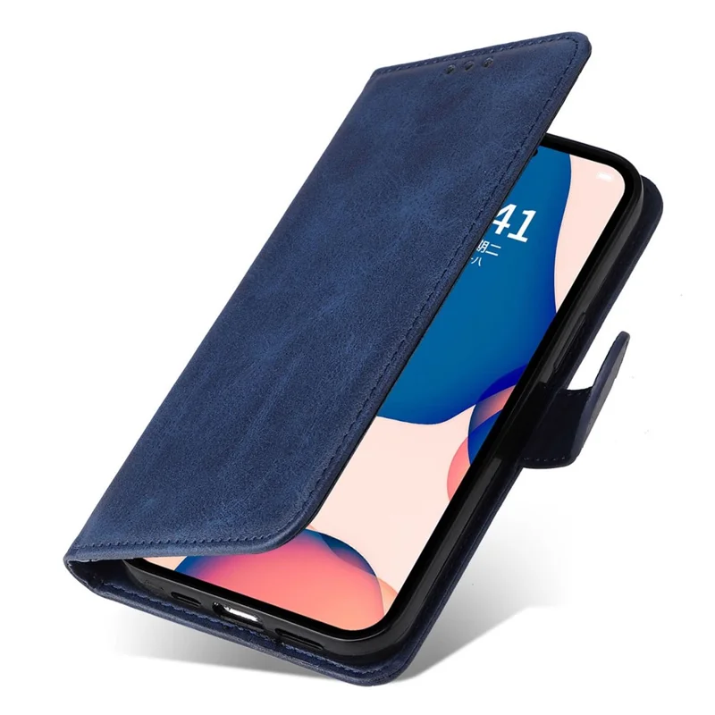 For iPhone 14 Pro Max 6.7 inch Calf Texture PU Leather Phone Full Protection Cover Magnetic Clasp Flip Stand Wallet Case - Blue