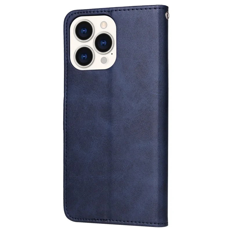 For iPhone 14 Pro Max 6.7 inch Calf Texture PU Leather Phone Full Protection Cover Magnetic Clasp Flip Stand Wallet Case - Blue