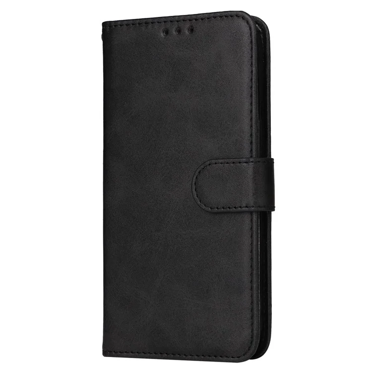 For iPhone 14 Plus Calf Texture PU Leather Magnetic Clasp Phone Stand Wallet Cover Drop-proof Case - Black