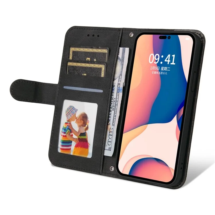 Para Iphone 14 Pro Max 6.7 Pulgadas Patrón de Árbol Decoración de Hardware Líneas de Caja a Prueba de Gotas PU Touch de Cuero PU Cubierta de Soporte Con Correa - Negro