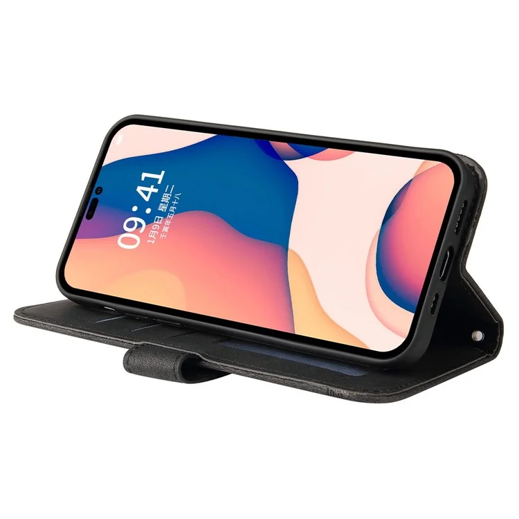 Para Iphone 14 Pro Max 6.7 Pulgadas Patrón de Árbol Decoración de Hardware Líneas de Caja a Prueba de Gotas PU Touch de Cuero PU Cubierta de Soporte Con Correa - Negro