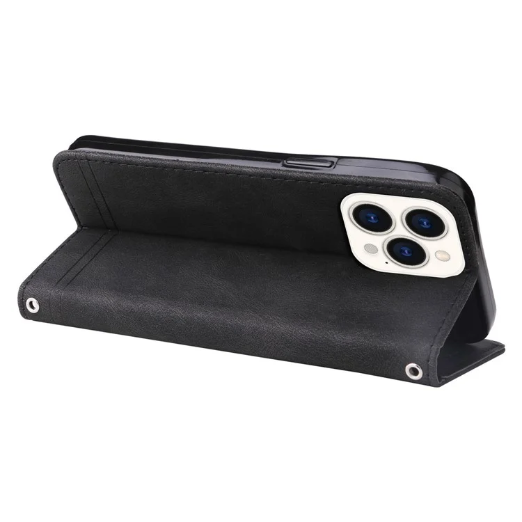 Para Iphone 14 Pro Max 6.7 Pulgadas Patrón de Árbol Decoración de Hardware Líneas de Caja a Prueba de Gotas PU Touch de Cuero PU Cubierta de Soporte Con Correa - Negro