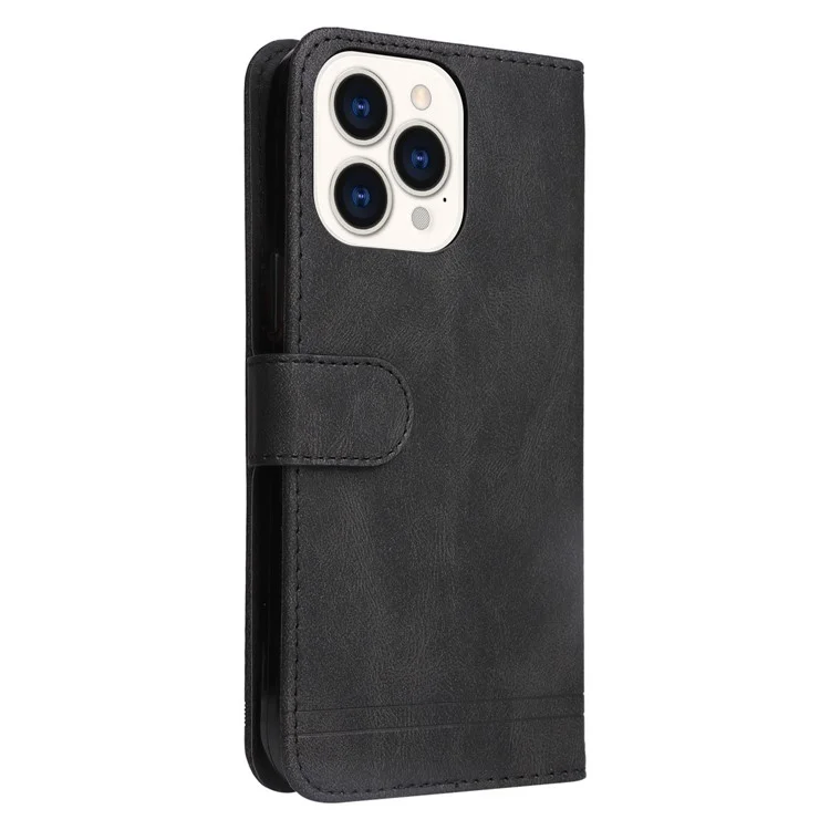 Para Iphone 14 Pro Max 6.7 Pulgadas Patrón de Árbol Decoración de Hardware Líneas de Caja a Prueba de Gotas PU Touch de Cuero PU Cubierta de Soporte Con Correa - Negro