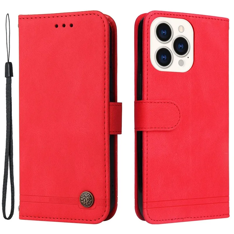 For iPhone 14 Pro Max Leather Wallet Cases Skin Touch Phone Cover Stand with Strap - Red