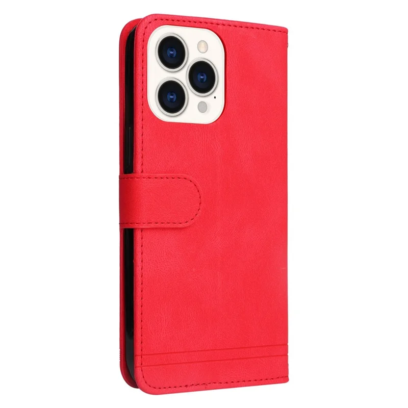For iPhone 14 Pro Max Leather Wallet Cases Skin Touch Phone Cover Stand with Strap - Red