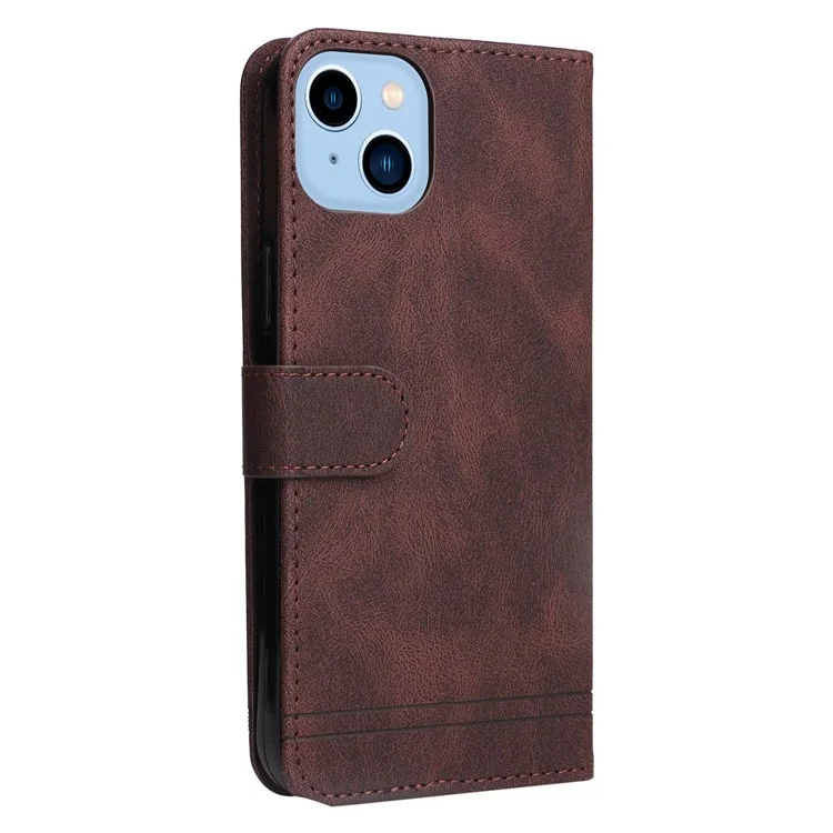Para Iphone 14 Max 6.7 Pulgadas Patrón de Árbol Decoración de Hardware PU Pulo Teléfono de la Billetera Líneas de Caja de la Billetera Impresa Con Correa - Marrón