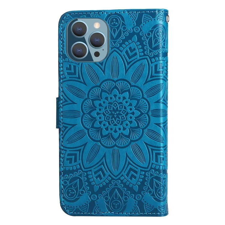 Для Iphone 14 6,1 Дюйма Подсолнечника Импринтинг Flip Stand Case PU - Синий