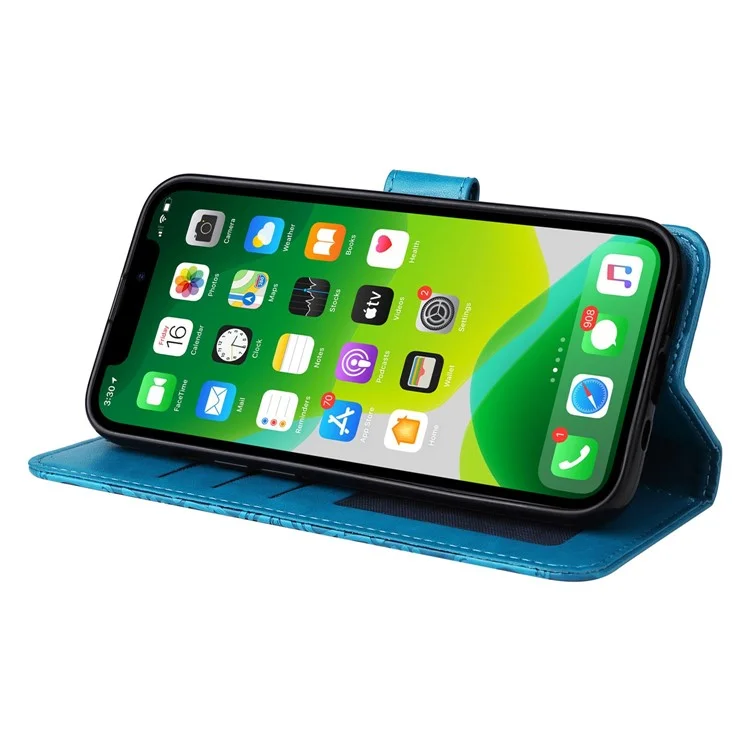 Для Iphone 14 6,1 Дюйма Подсолнечника Импринтинг Flip Stand Case PU - Синий