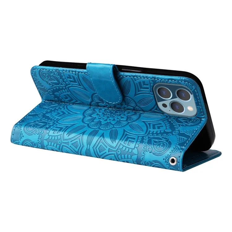 Для Iphone 14 6,1 Дюйма Подсолнечника Импринтинг Flip Stand Case PU - Синий