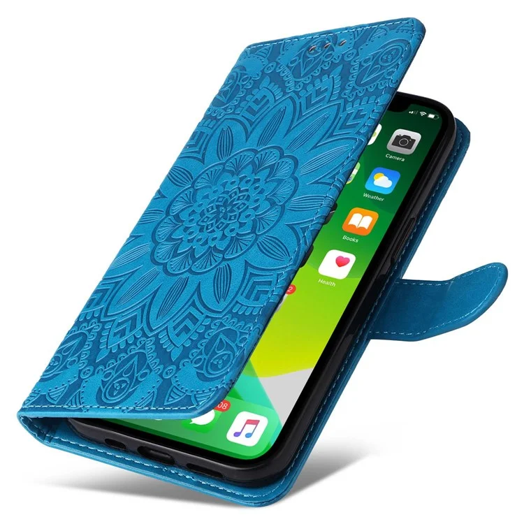 Для Iphone 14 6,1 Дюйма Подсолнечника Импринтинг Flip Stand Case PU - Синий