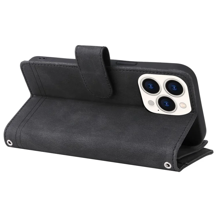 Para Iphone 14 Pro Max 6.7 Pulgadas Patrón de Árbol Rayas de Hardware Imprimido Touch de Cuero Tapa de Cuero Caja Protectora de Bolsillo de Bolsillo - Negro