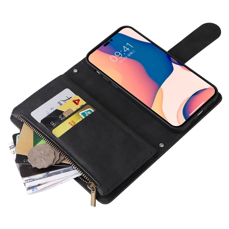 Para Iphone 14 Pro Max 6.7 Pulgadas Patrón de Árbol Rayas de Hardware Imprimido Touch de Cuero Tapa de Cuero Caja Protectora de Bolsillo de Bolsillo - Negro