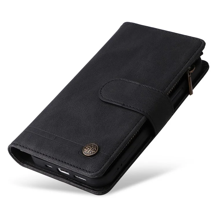 Para Iphone 14 Pro Max 6.7 Pulgadas Patrón de Árbol Rayas de Hardware Imprimido Touch de Cuero Tapa de Cuero Caja Protectora de Bolsillo de Bolsillo - Negro