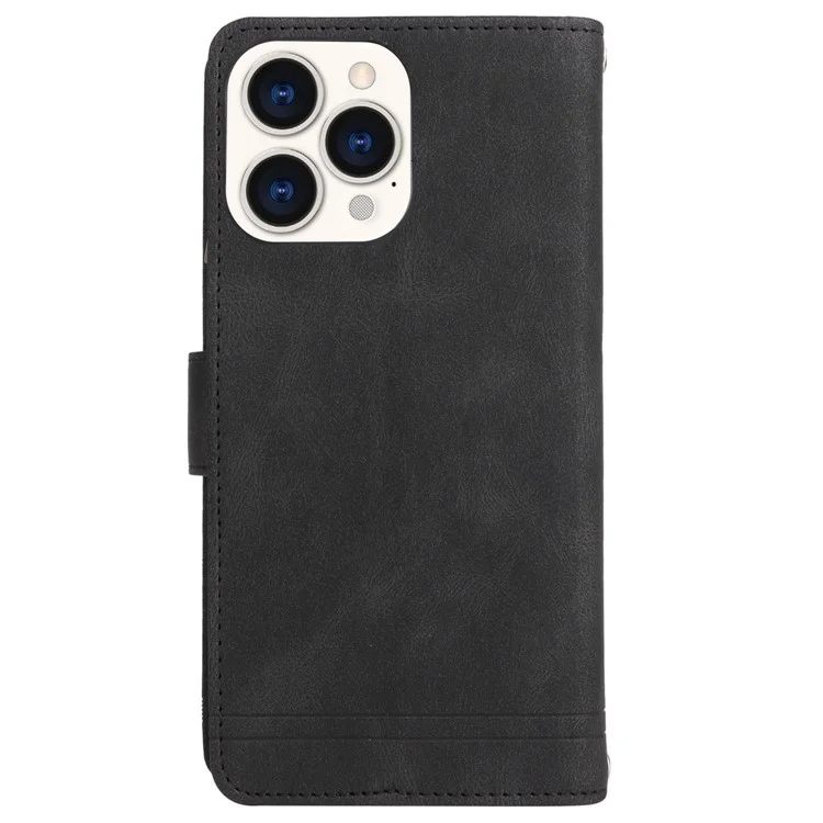Para Iphone 14 Pro Max 6.7 Pulgadas Patrón de Árbol Rayas de Hardware Imprimido Touch de Cuero Tapa de Cuero Caja Protectora de Bolsillo de Bolsillo - Negro