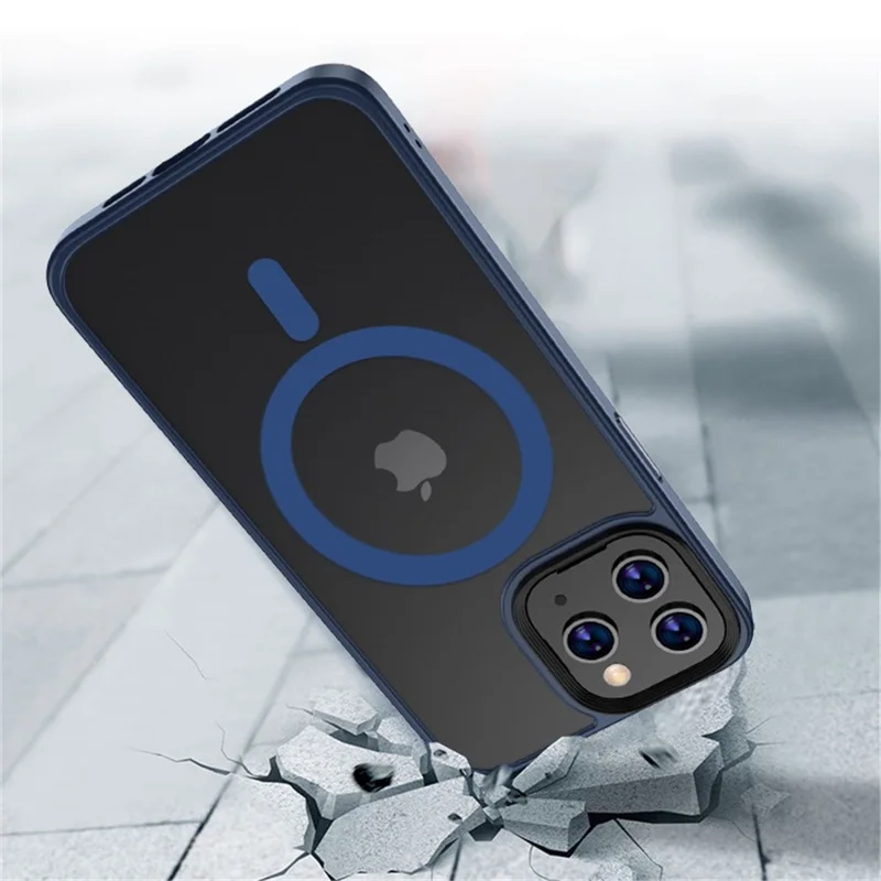 Für iPhone 14 6.1 Zoll Magsafe Charging Matte Phone Cover TPU Bumper + Hard PC Hybrid Case - Blau