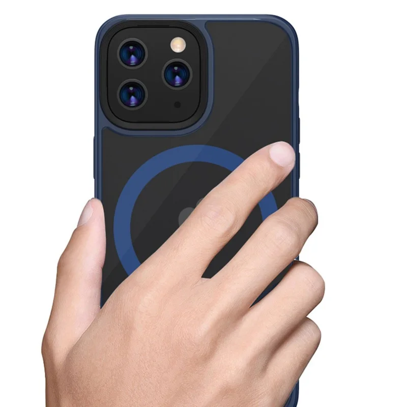 Für iPhone 14 6.1 Zoll Magsafe Charging Matte Phone Cover TPU Bumper + Hard PC Hybrid Case - Blau