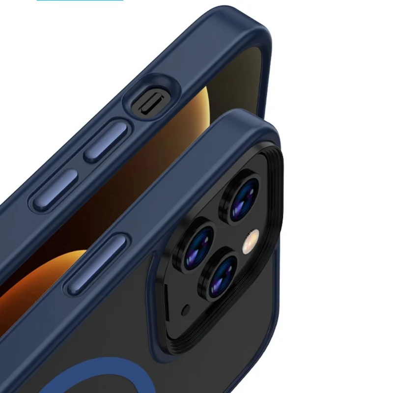Für iPhone 14 6.1 Zoll Magsafe Charging Matte Phone Cover TPU Bumper + Hard PC Hybrid Case - Blau
