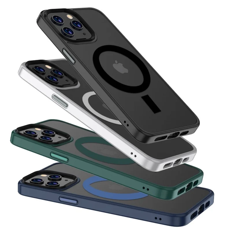 Für iPhone 14 6.1 Zoll Magsafe Charging Matte Phone Cover TPU Bumper + Hard PC Hybrid Case - Blau