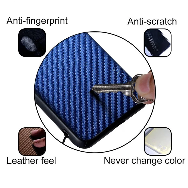 Aioria Pour Iphone 14 Pro 6.1 Pouces Faut Féléphone Fibre de Carbone Texture PU Cuir en Revêtement Hard PC + Soft TPU Pumper Protective Téléphone Cover - Bleu
