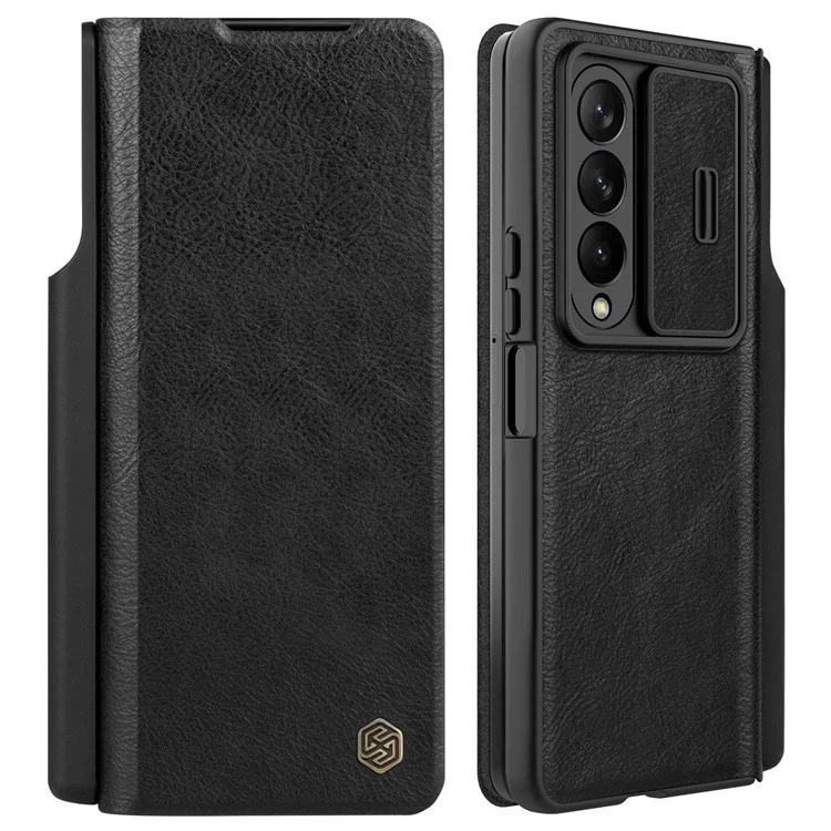 Série Nillkin Qin Pro Pour Samsung Galaxy Z Fold4 5G PU Téléphone Protecteur Couverture Résistante à Gratter Avec Conception de Fente de Stylo - le Noir