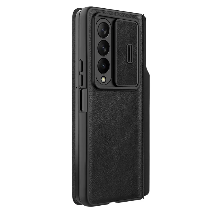 Série Nillkin Qin Pro Pour Samsung Galaxy Z Fold4 5G PU Téléphone Protecteur Couverture Résistante à Gratter Avec Conception de Fente de Stylo - le Noir