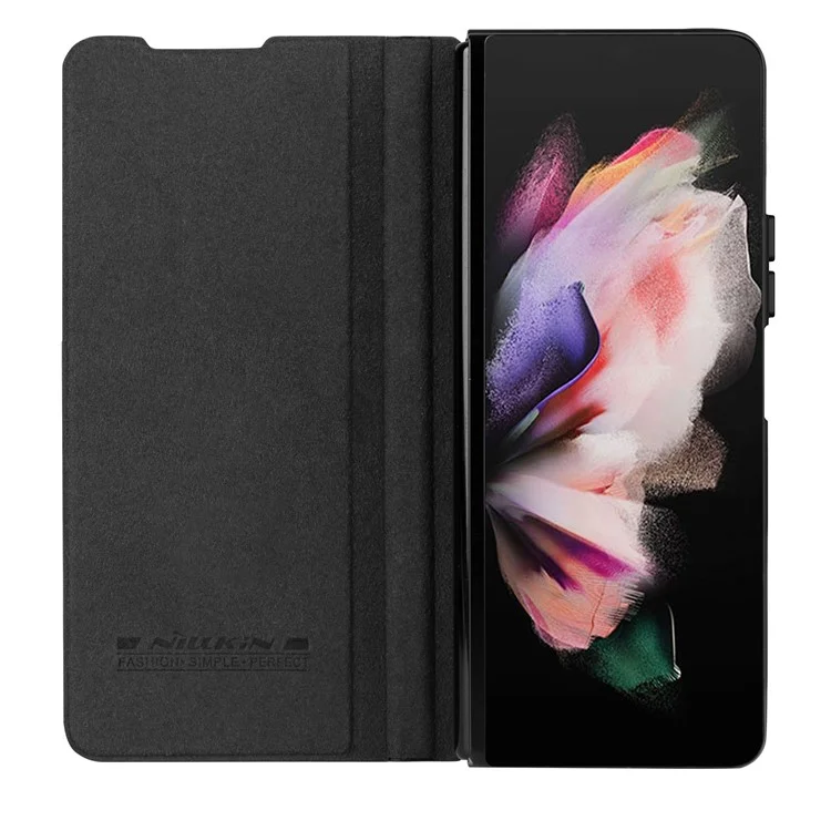 Série Nillkin Qin Pro Pour Samsung Galaxy Z Fold4 5G PU Téléphone Protecteur Couverture Résistante à Gratter Avec Conception de Fente de Stylo - le Noir