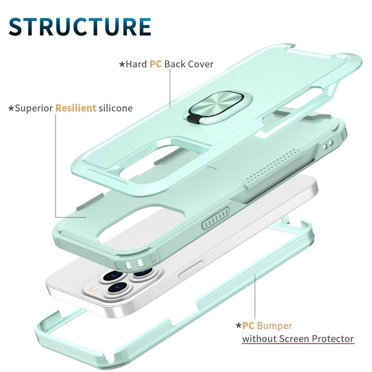 Para Iphone 14 Pro Max 6.7 Pulgadas 3-in-1 Anti-fall Case de la Caja de Juego Topeador de Anillo de Patada Híbrida Resistente a Los Arañazos - Verde