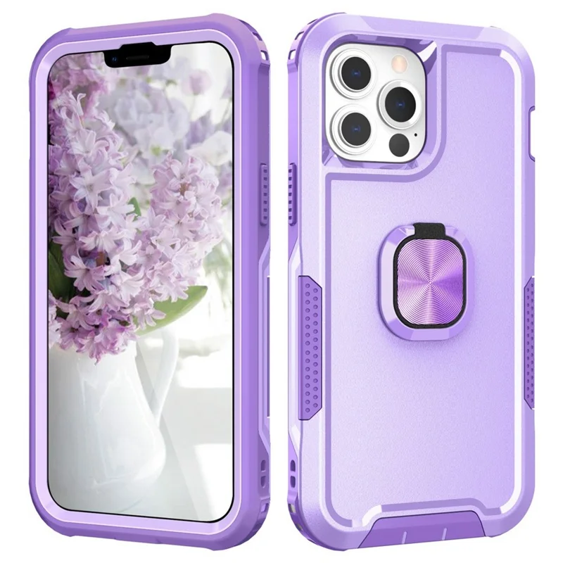 For iPhone 14 Plus Anti-scratch Hybrid Phone Case Kickstand Shockproof Cellphone Back Cover - Light Purple