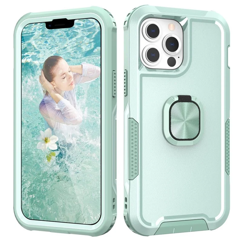 Para iPhone 14 6.1 polegadas Capa de telefone híbrida a prova de queda com suporte - Verde