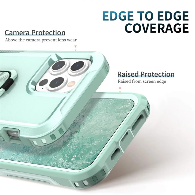 Para iPhone 14 6.1 polegadas Capa de telefone híbrida a prova de queda com suporte - Verde