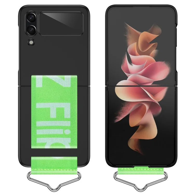 Per Samsung Galaxy Z Flip4 5G Hard PC Folding Phone Case con Cinturino per Mano e Anello Metallico a Triangolo - Nero