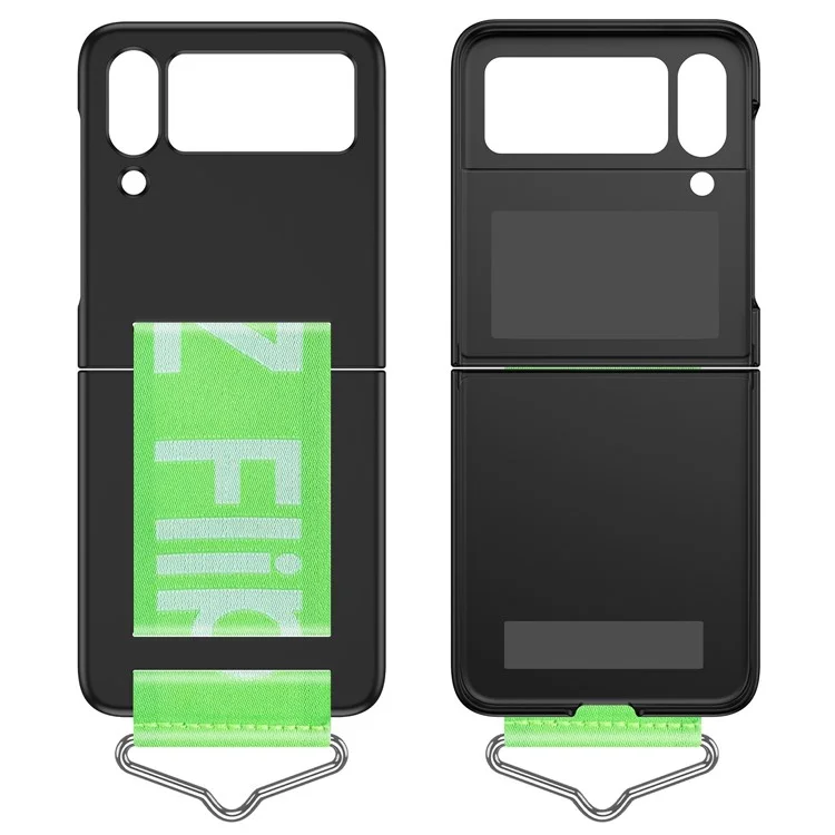 Per Samsung Galaxy Z Flip4 5G Hard PC Folding Phone Case con Cinturino per Mano e Anello Metallico a Triangolo - Nero