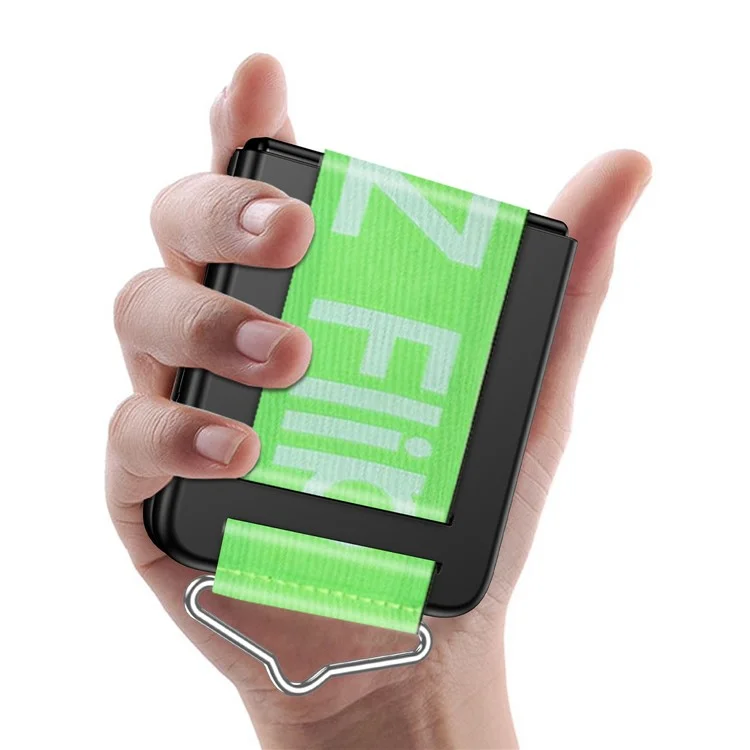 Per Samsung Galaxy Z Flip4 5G Hard PC Folding Phone Case con Cinturino per Mano e Anello Metallico a Triangolo - Nero