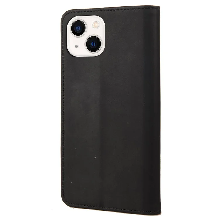 Per iPhone 14 6.1 pollici Stand Wallet Splicing Skin-touch Leather Phone Case Magnetic Auto-absorbed Folio Flip Cover - Nero