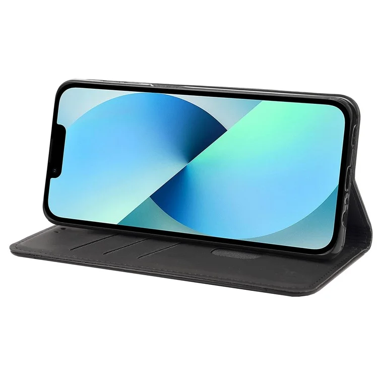 Per iPhone 14 6.1 pollici Stand Wallet Splicing Skin-touch Leather Phone Case Magnetic Auto-absorbed Folio Flip Cover - Nero