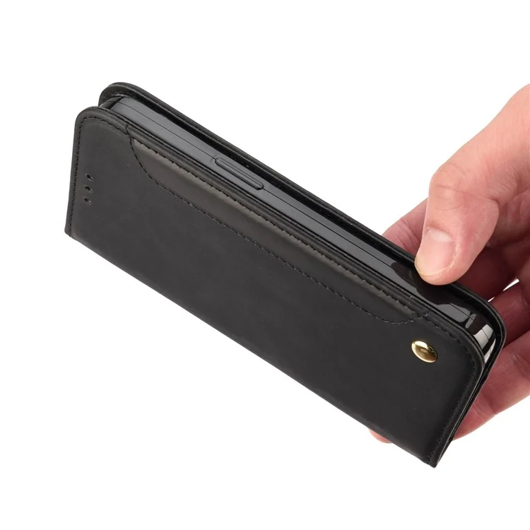 Per iPhone 14 6.1 pollici Stand Wallet Splicing Skin-touch Leather Phone Case Magnetic Auto-absorbed Folio Flip Cover - Nero