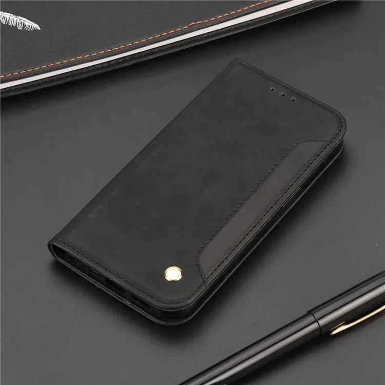 Per iPhone 14 6.1 pollici Stand Wallet Splicing Skin-touch Leather Phone Case Magnetic Auto-absorbed Folio Flip Cover - Nero