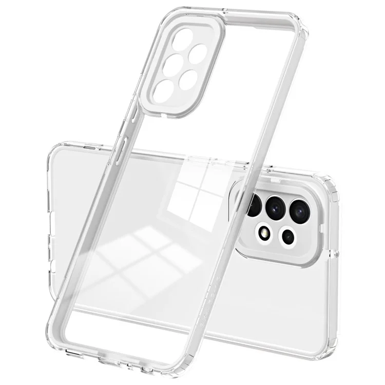 For Samsung Galaxy A32 4G (EU Version) 3-in-1 Clear TPU Backplate + PC Frame + PC Camera Protection Phone Drop-proof Case Anti-scratch Back Cover - White