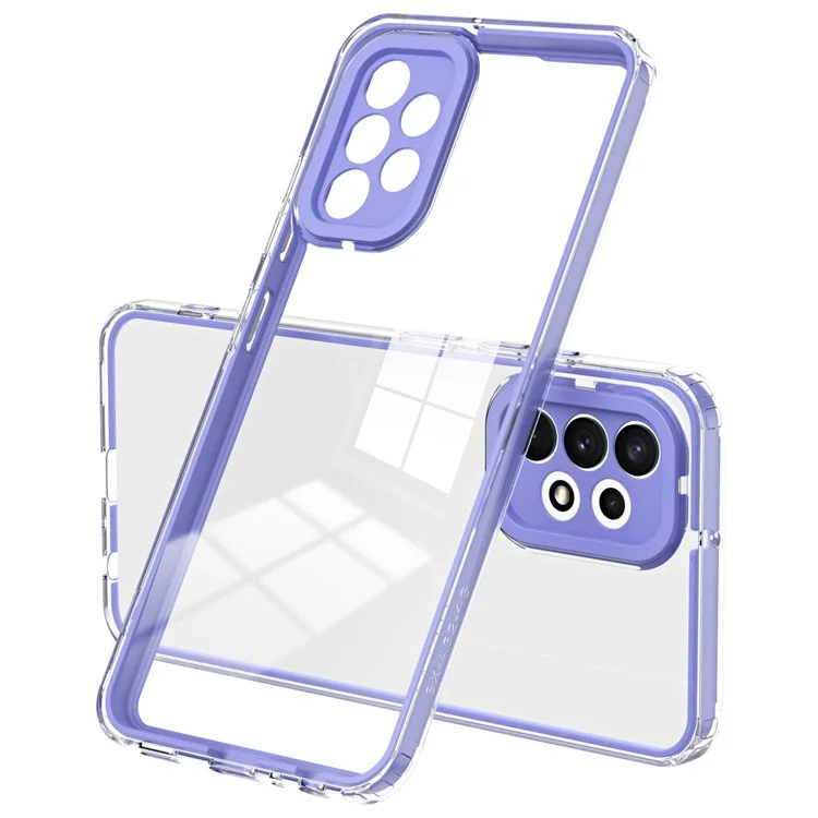 For Samsung Galaxy A32 4G (EU Version) 3-in-1 Clear TPU Backplate + PC Frame + PC Camera Protection Phone Drop-proof Case Anti-scratch Back Cover - Purple