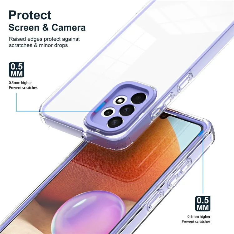 For Samsung Galaxy A32 4G (EU Version) 3-in-1 Clear TPU Backplate + PC Frame + PC Camera Protection Phone Drop-proof Case Anti-scratch Back Cover - Purple