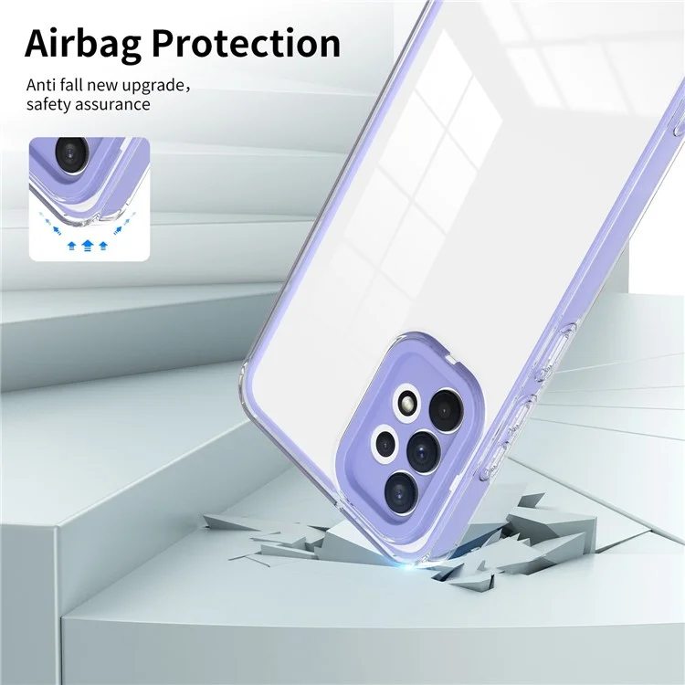 For Samsung Galaxy A32 4G (EU Version) 3-in-1 Clear TPU Backplate + PC Frame + PC Camera Protection Phone Drop-proof Case Anti-scratch Back Cover - Purple