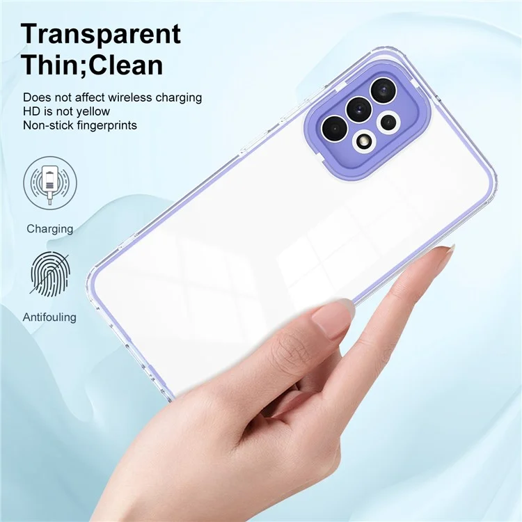 For Samsung Galaxy A32 4G (EU Version) 3-in-1 Clear TPU Backplate + PC Frame + PC Camera Protection Phone Drop-proof Case Anti-scratch Back Cover - Purple
