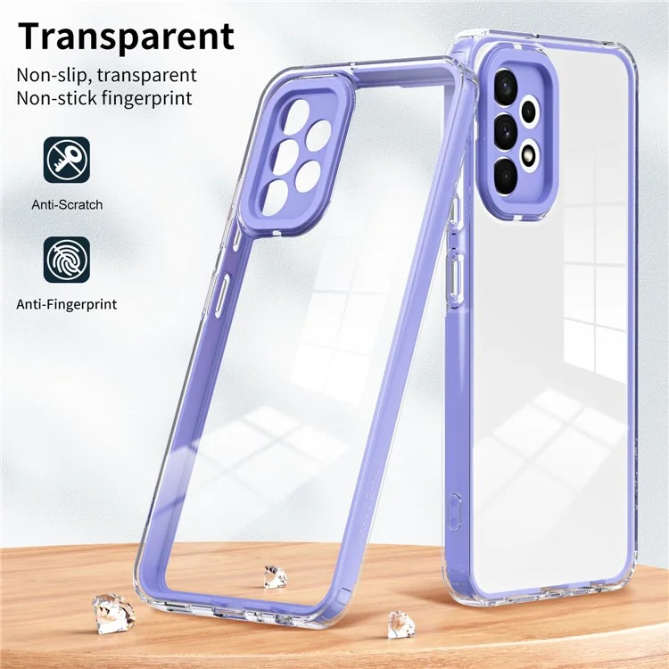 For Samsung Galaxy A32 4G (EU Version) 3-in-1 Clear TPU Backplate + PC Frame + PC Camera Protection Phone Drop-proof Case Anti-scratch Back Cover - Purple
