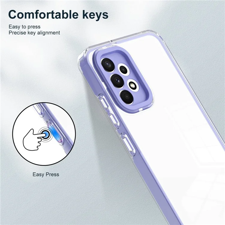 For Samsung Galaxy A32 4G (EU Version) 3-in-1 Clear TPU Backplate + PC Frame + PC Camera Protection Phone Drop-proof Case Anti-scratch Back Cover - Purple